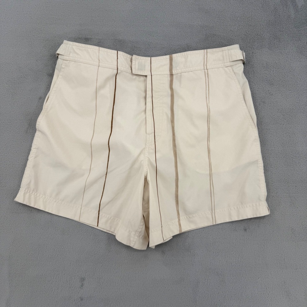 Zegna Mens Swim Shorts Cream Beige Pinstripe Mesh Lined XL Made in Italy